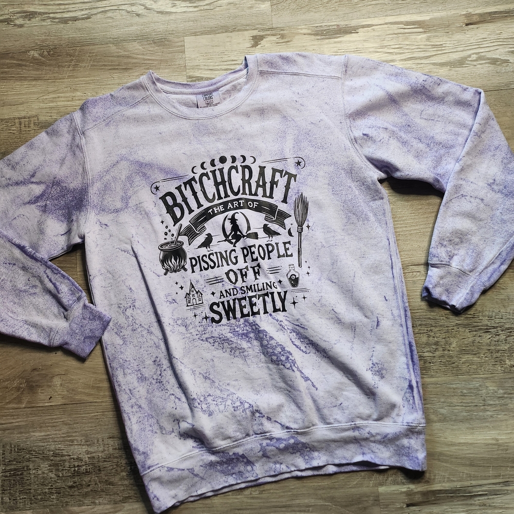 Comfort Colors Purple Black Funny Graphic Bitchcraft Pullover Sweatshirt